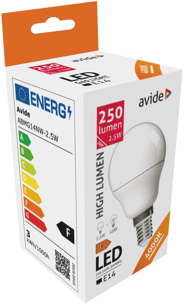 Avide LED Σφαιρική G45 2.5W E14 Λευκό 4000K Υψηλής Φωτεινότητας Avide LED Σφαιρική G45 2.5W E14 Λευκό 4000K Υψηλής Φωτεινότητας
