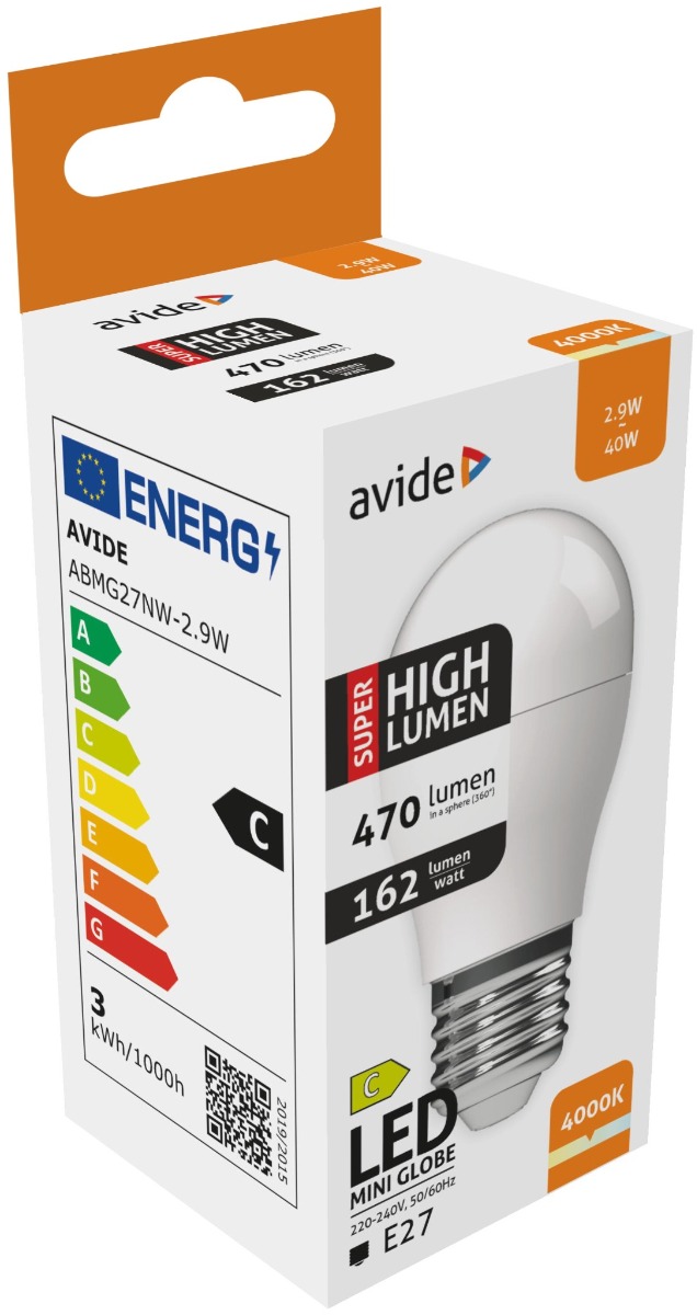 Avide LED Σφαιρική G45 2.9W E27 Λευκό 4000K Super Υψηλής Φωτεινότητας Avide LED Σφαιρική G45 2.9W E27 Λευκό 4000K Super Υψηλής Φωτεινότητας