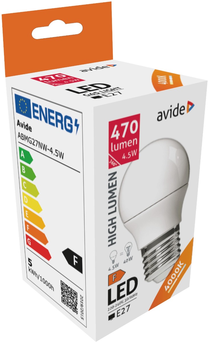 Avide LED Σφαιρική G45 4.5W E27 Λευκό 4000K Avide LED Σφαιρική G45 4.5W E27 Λευκό 4000K