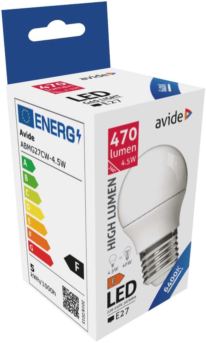 Avide LED Σφαιρική G45 4.5W E27 Ψυχρό 6400K Avide LED Σφαιρική G45 4.5W E27 Ψυχρό 6400K