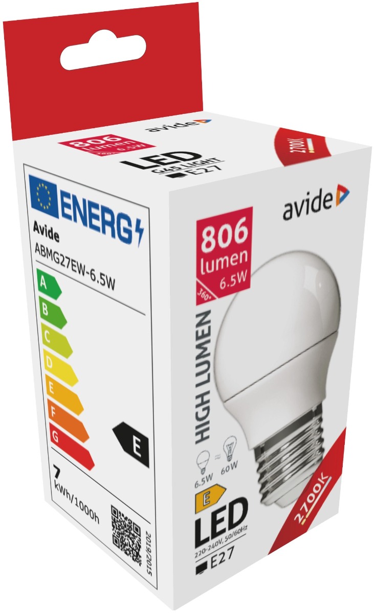 Avide LED Σφαιρική G45 6.5W E27 Θερμό 2700K Υψηλής Φωτεινότητας Avide LED Σφαιρική G45 6.5W E27 Θερμό 2700K Υψηλής Φωτεινότητας