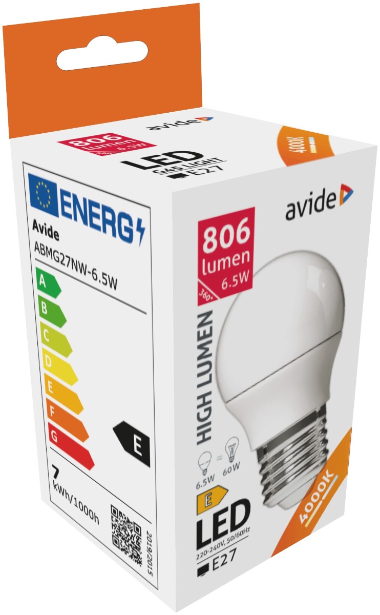 Avide LED Σφαιρική G45 6.5W E27 Λευκό 4000K Υψηλής Φωτεινότητας Avide LED Σφαιρική G45 6.5W E27 Λευκό 4000K Υψηλής Φωτεινότητας