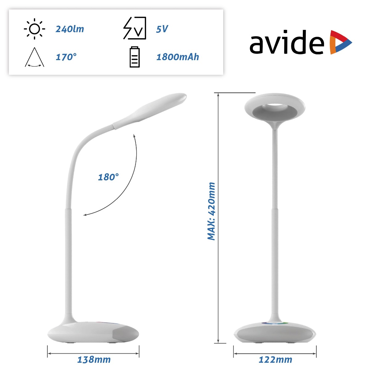 Avide LED Φωτιστικό Γραφείου RGB Άσπρο 4W Avide LED Φωτιστικό Γραφείου RGB Άσπρο 4W - Image 3