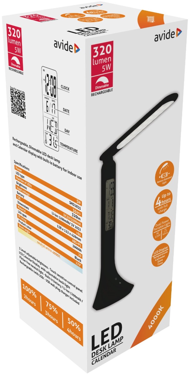 Avide LED Φωτιστικό Γραφείου με Ημερολόγιο Μαύρο 5W Avide LED Φωτιστικό Γραφείου με Ημερολόγιο Μαύρο 5W - Image 2