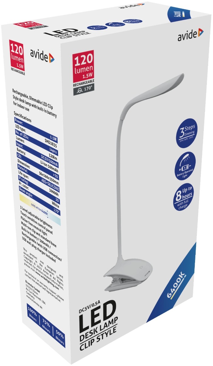 Avide LED Φωτιστικό Γραφείου με Μανταλάκι Άσπρο 1.5W Avide LED Φωτιστικό Γραφείου με Μανταλάκι Άσπρο 1.5W - Image 2