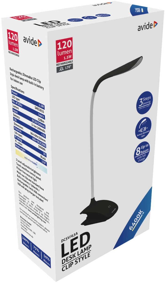 Avide LED Φωτιστικό Γραφείου με Μανταλάκι Μαύρο 1.5W Avide LED Φωτιστικό Γραφείου με Μανταλάκι Μαύρο 1.5W - Image 2