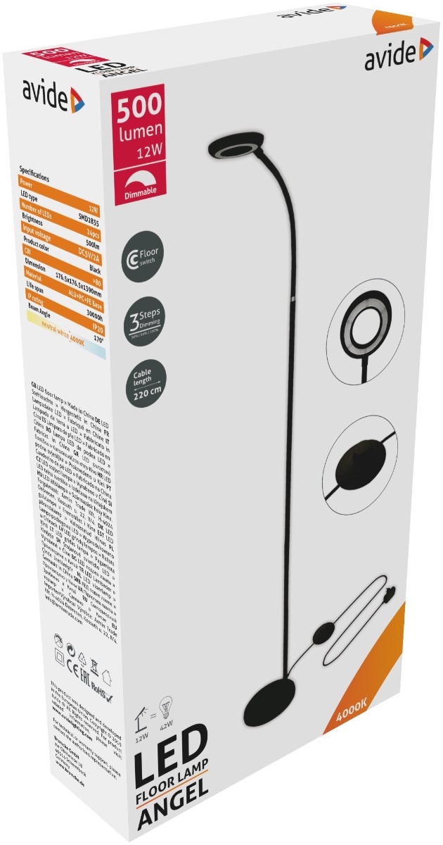 Avide LED Φωτιστικό Δαπέδου Angel 12W Λευκό 4000K Μαύρο Avide LED Φωτιστικό Δαπέδου Angel 12W Λευκό 4000K Μαύρο - Image 2