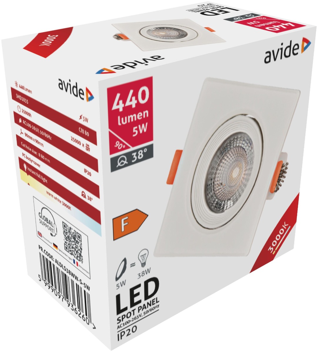 Avide LED Χωνευτό Σπότ 38° Τετράγωνο 5W Θερμό 3000K Avide LED Χωνευτό Σπότ 38° Τετράγωνο 5W Θερμό 3000K