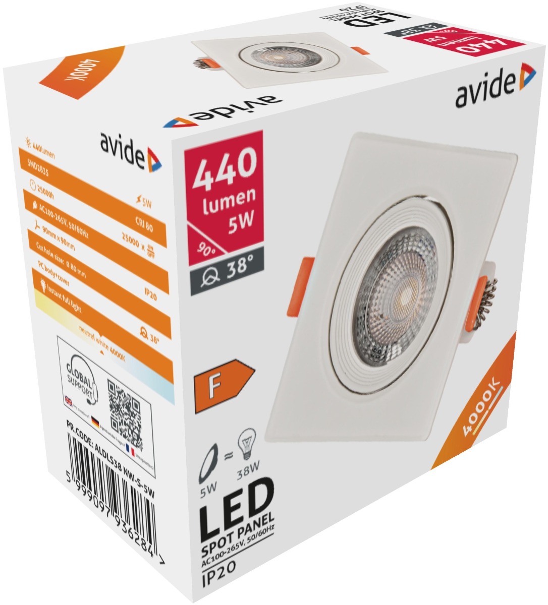 Avide LED Χωνευτό Σπότ 38° Τετράγωνο 5W Λευκό 4000K Avide LED Χωνευτό Σπότ 38° Τετράγωνο 5W Λευκό 4000K