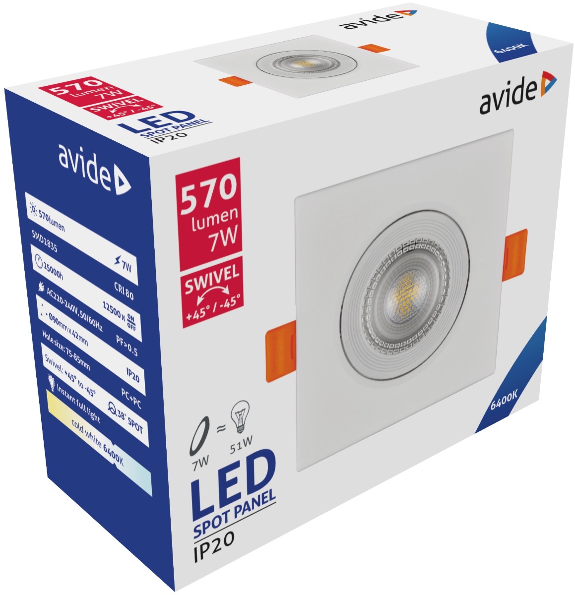 Avide LED Χωνευτό Σπότ 38° Τετράγωνο 7W Ψυχρό 6400K Avide LED Χωνευτό Σπότ 38° Τετράγωνο 7W Ψυχρό 6400K