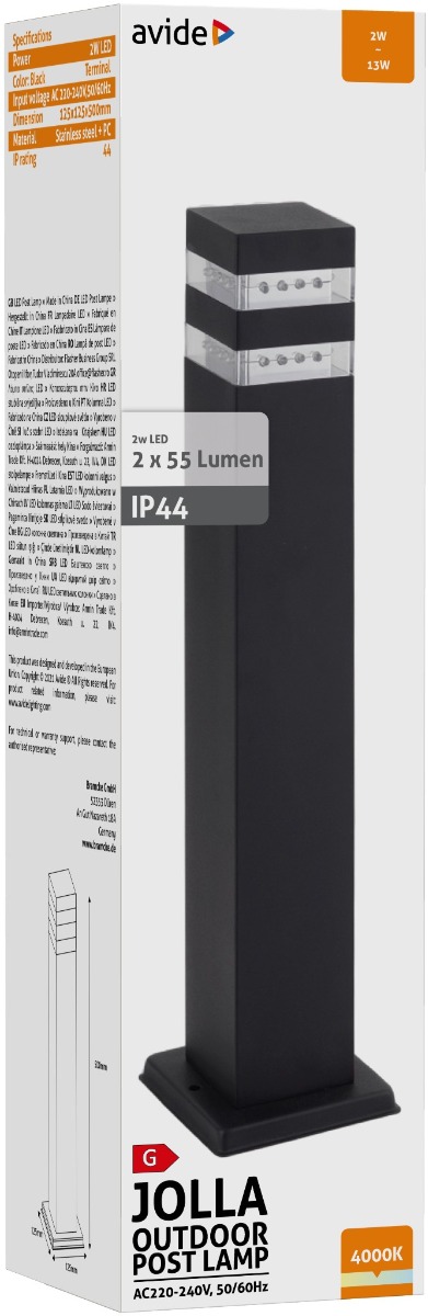 Avide Outdoor Post Lamp Jolla LED 2W NW 500mm IP44 Black Avide Outdoor Post Lamp Jolla LED 2W NW 500mm IP44 Black - Image 2