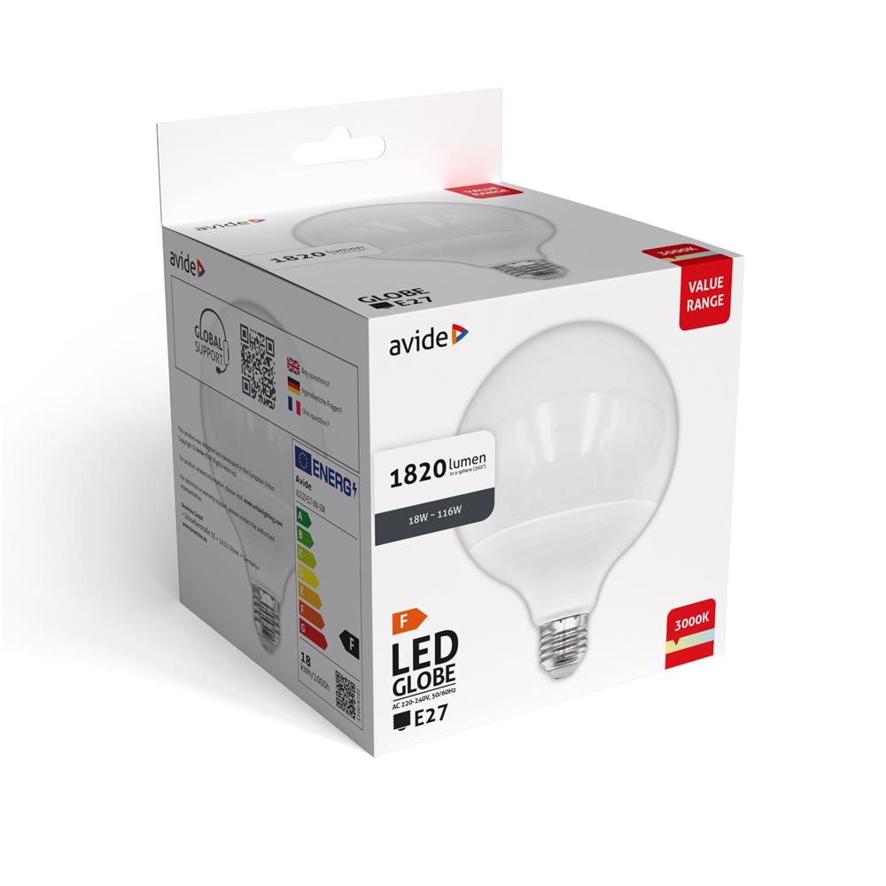 Avide Value LED G120 SMD Globe Opal E27 18W WW 3000K Avide Value LED G120 SMD Globe Opal E27 18W WW 3000K