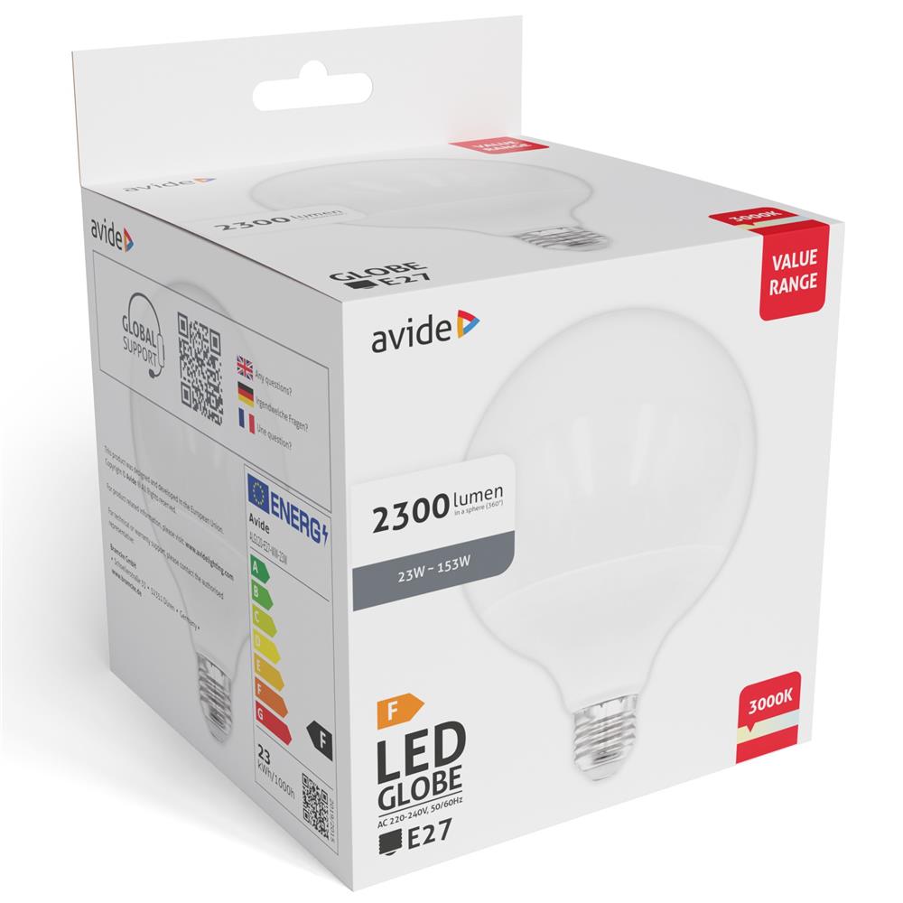 Avide Value LED G120 SMD Globe Opal E27 23W WW 3000K Avide Value LED G120 SMD Globe Opal E27 23W WW 3000K