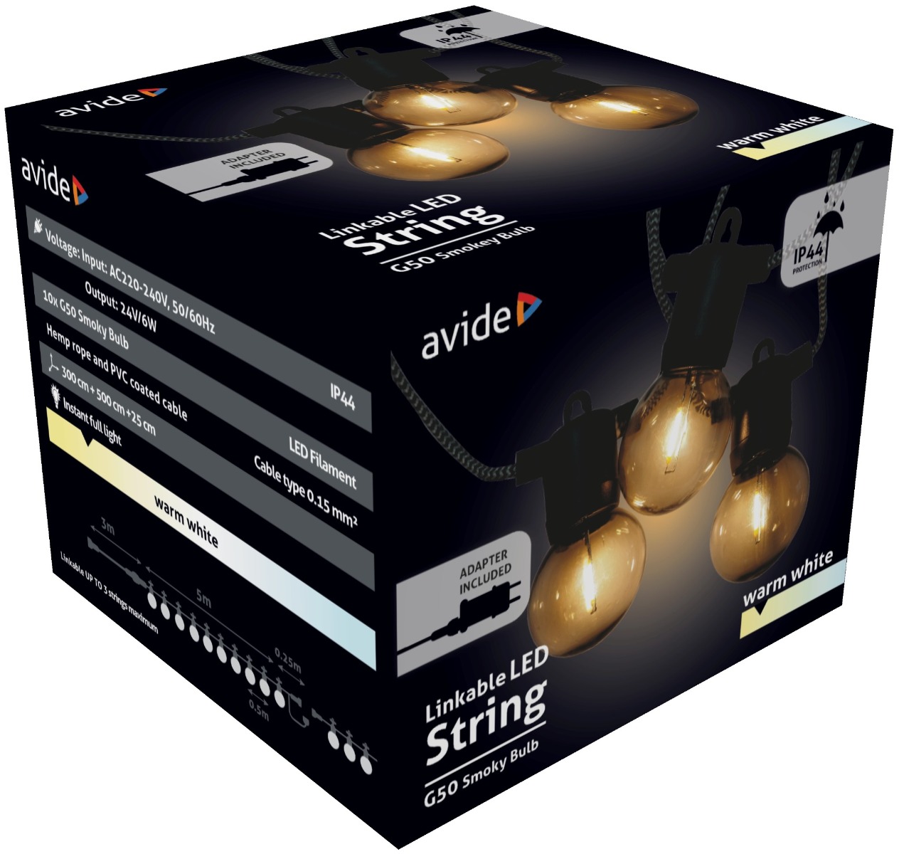 Avide Εξωτερική Γιρλάντα 5m Θερμό Καφέ Σχοινί με Δυνατότητα Επέκτασης Avide Εξωτερική Γιρλάντα 5m Θερμό Καφέ Σχοινί με Δυνατότητα Επέκτασης