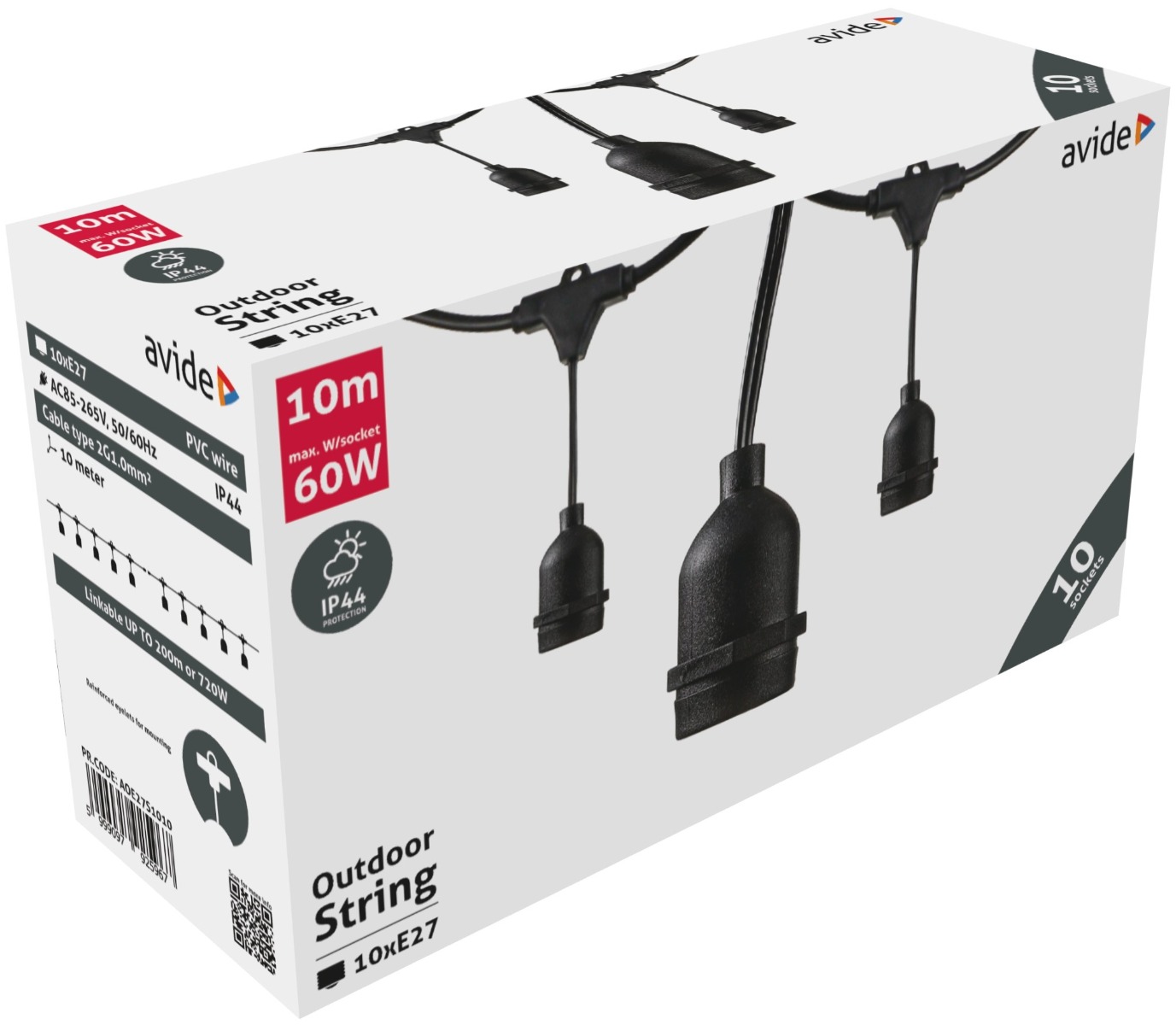 Avide Εξωτερική Γιρλάντα E27 10m 10 Θέσεων Avide Εξωτερική Γιρλάντα E27 10m 10 Θέσεων