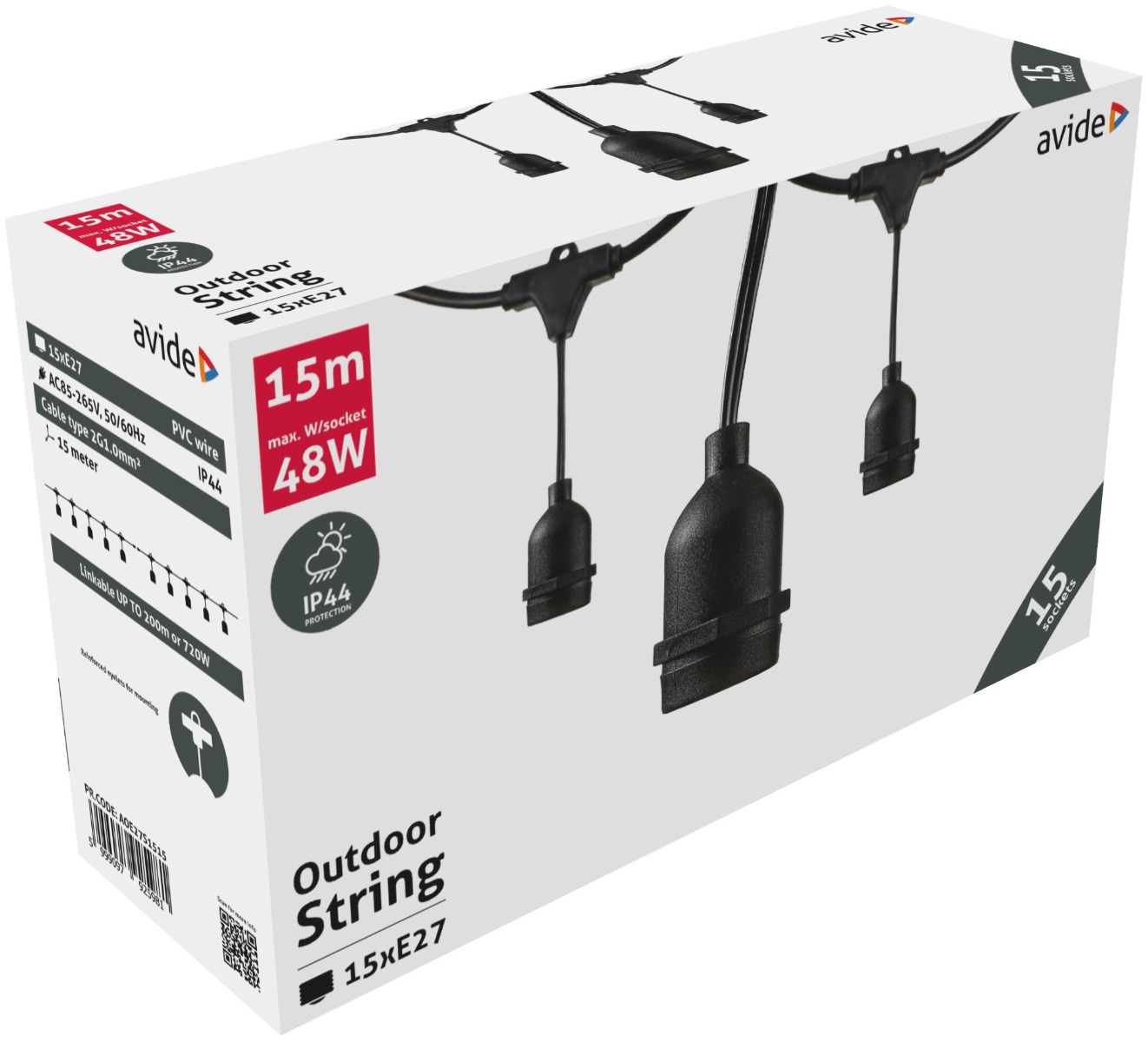 Avide Εξωτερική Γιρλάντα E27 15m 15 Θέσεων Avide Εξωτερική Γιρλάντα E27 15m 15 Θέσεων