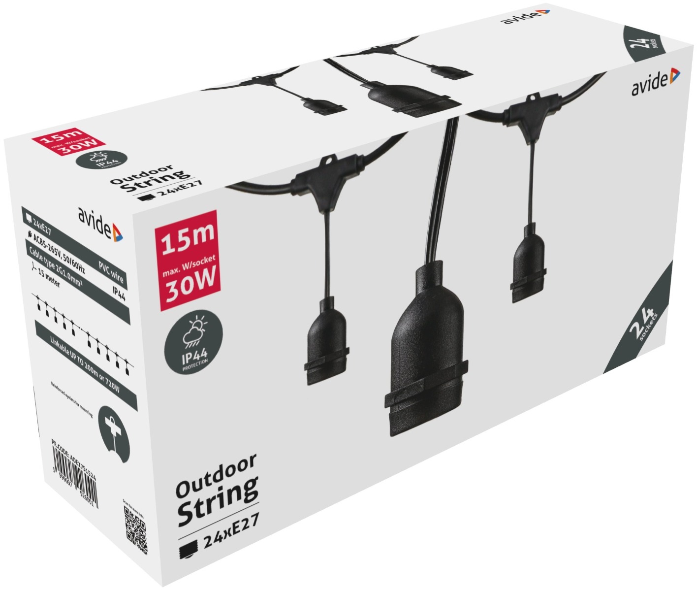 Avide Εξωτερική Γιρλάντα E27 15m 24 Θέσεων Avide Εξωτερική Γιρλάντα E27 15m 24 Θέσεων