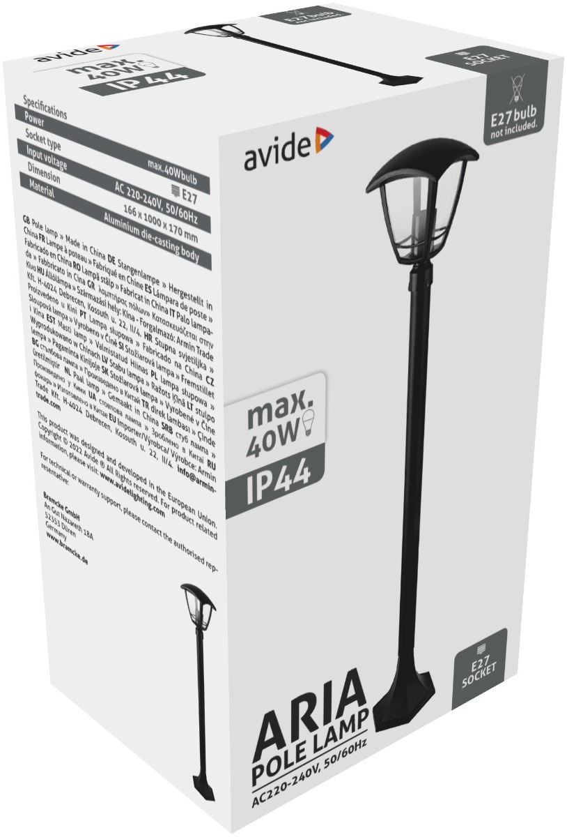 Avide Εξωτερικό Φωτιστικό Κολώνα Aria 100cm 1xE27 IP44 Μαύρο Avide Εξωτερικό Φωτιστικό Κολώνα Aria 100cm 1xE27 IP44 Μαύρο - Image 2