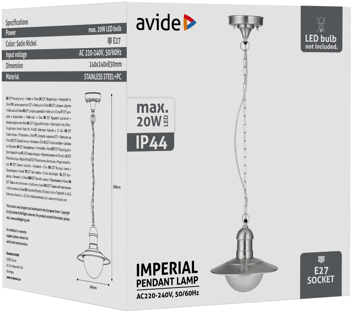 Avide Εξωτερικό Φωτιστικό Οροφής Imperial 1xE27 IP44 Stainless Steel Avide Εξωτερικό Φωτιστικό Οροφής Imperial 1xE27 IP44 Stainless Steel - Image 2