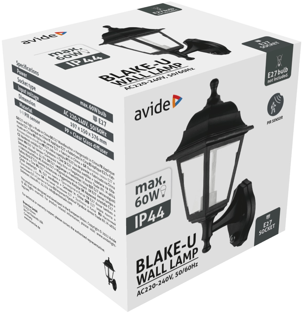 Avide Εξωτερικό Φωτιστικό Τοίχου Blake-U 1xE27 IP44 Μαύρο Φωτοκύτταρο Avide Εξωτερικό Φωτιστικό Τοίχου Blake-U 1xE27 IP44 Μαύρο Φωτοκύτταρο - Image 2