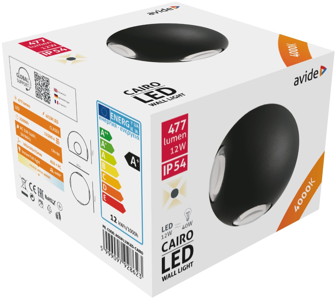 Avide Εξωτερικό Φωτιστικό Τοίχου Cairo 4 Way LED 12W Λευκό 4000K IP54 Avide Εξωτερικό Φωτιστικό Τοίχου Cairo 4 Way LED 12W Λευκό 4000K IP54 - Image 2