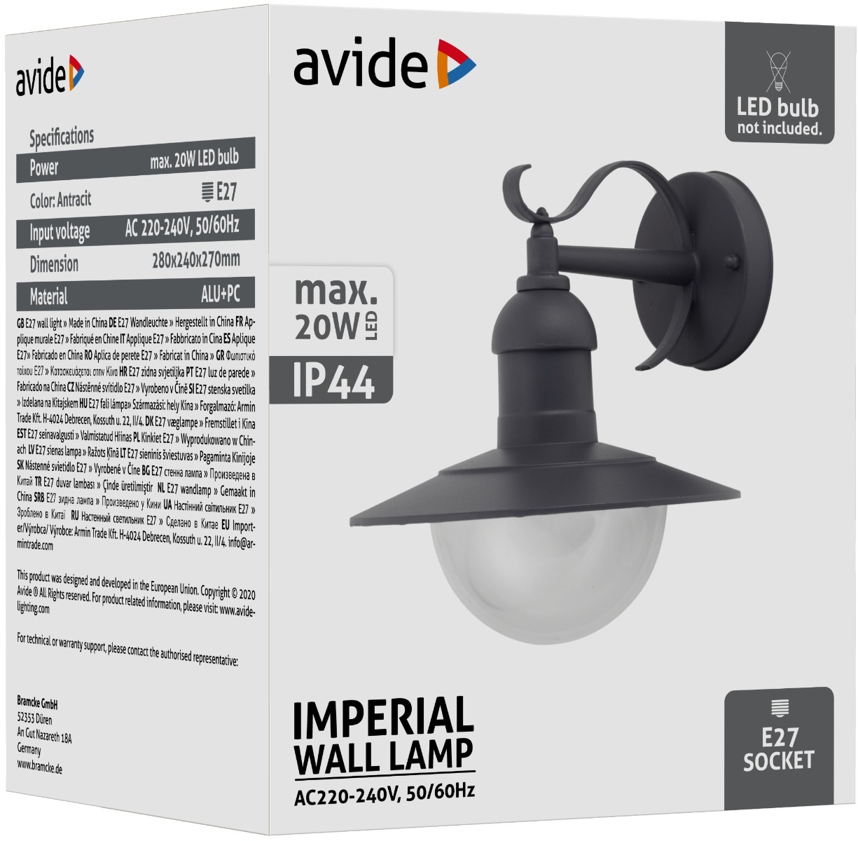 Avide Εξωτερικό Φωτιστικό Τοίχου Imperial 1xE27 IP44 Ανθρακί Avide Εξωτερικό Φωτιστικό Τοίχου Imperial 1xE27 IP44 Ανθρακί - Image 2