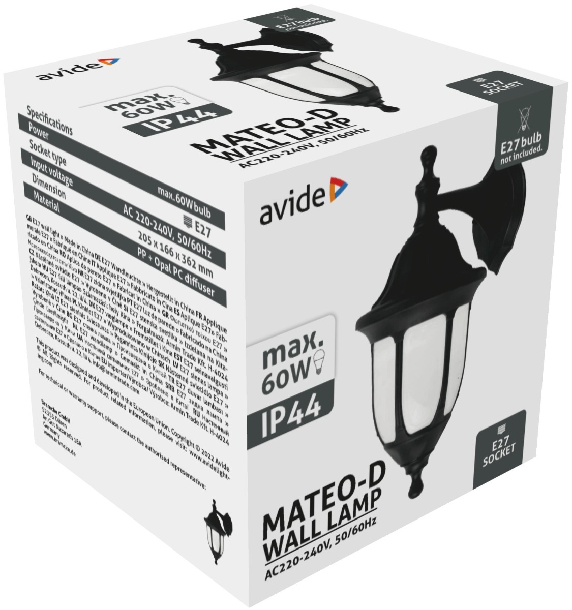 Avide Εξωτερικό Φωτιστικό Τοίχου Mateo-D 1xE27 IP44 Μαύρο Avide Εξωτερικό Φωτιστικό Τοίχου Mateo-D 1xE27 IP44 Μαύρο - Image 2