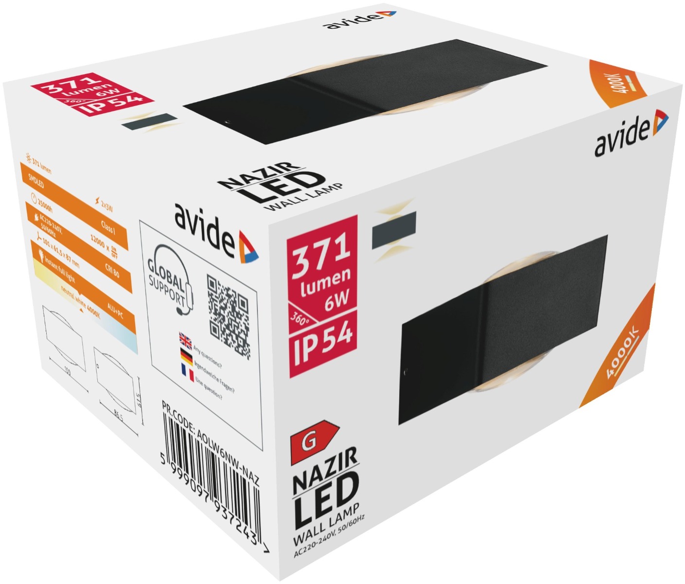 Avide Εξωτερικό Φωτιστικό Τοίχου Nazir LED 6W Λευκό 4000K IP54 Avide Εξωτερικό Φωτιστικό Τοίχου Nazir LED 6W Λευκό 4000K IP54 - Image 3
