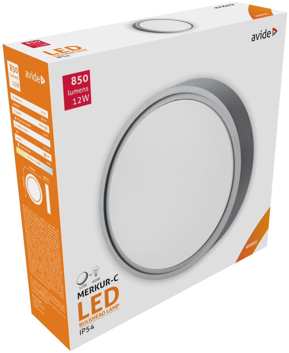Avide Στεγανή Πλαφονιέρα Οροφής IP54 Στρογγυλό (Merkur-C) 12W Λευκό 4000K Γκρί Avide Στεγανή Πλαφονιέρα Οροφής IP54 Στρογγυλό (Merkur-C) 12W Λευκό 4000K Γκρί