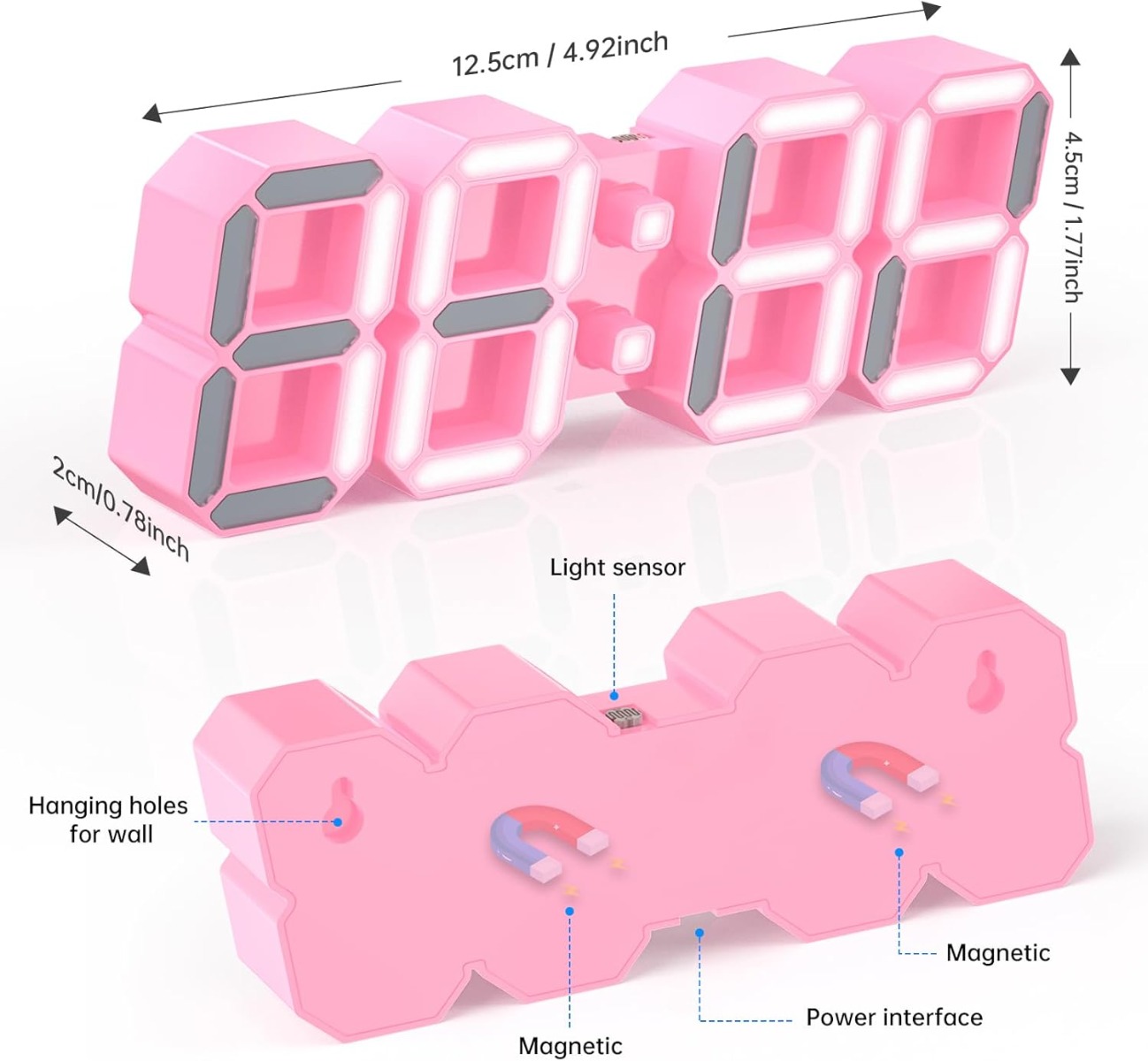 EDUP EH-LEDNI-B-1 Ρολόι τοίχου 3D LED 5,2" Μίνι Ροζ 2" Μίνι Ροζ