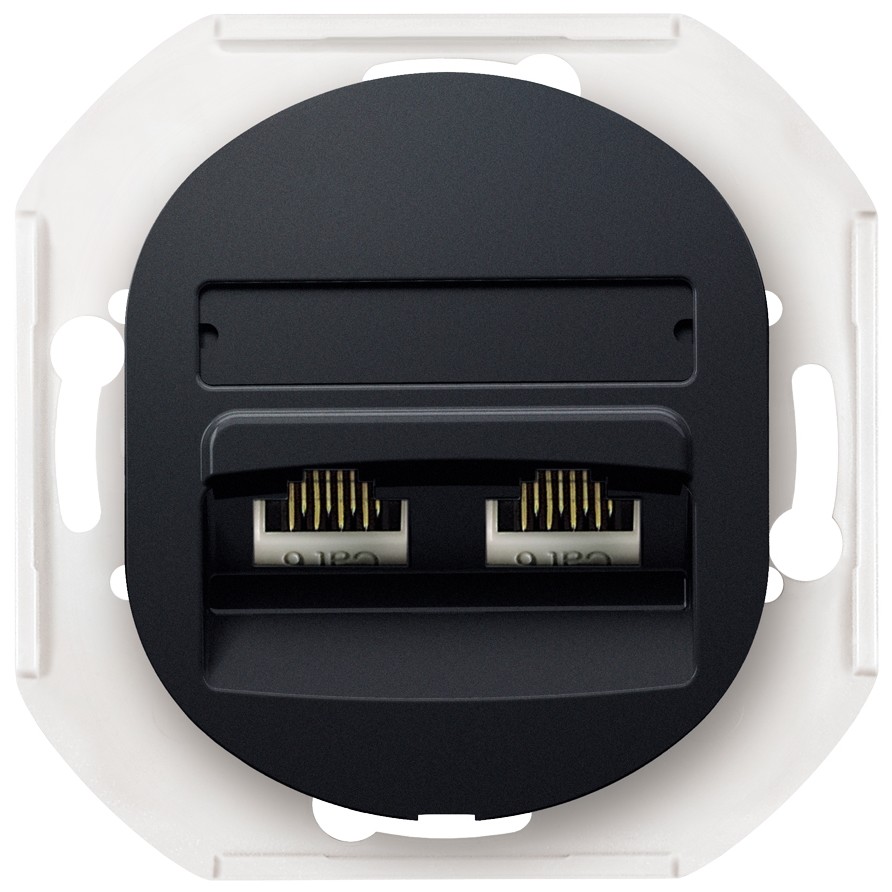 EON E614.E1 Data socket double without cover frame 2xRJ45 Cat 5e UTP, soft-touch black EON E614.E1 Data socket double without cover frame 2xRJ45 Cat 5e UTP