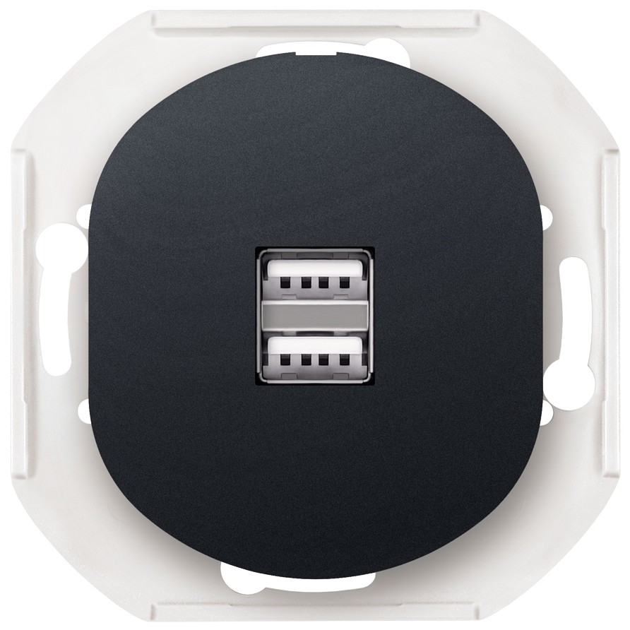 EON E6161.E1 2xUSB charger 2,1A 5V, without cover frame, soft-touch black EON E6161.E1 2xUSB charger 2