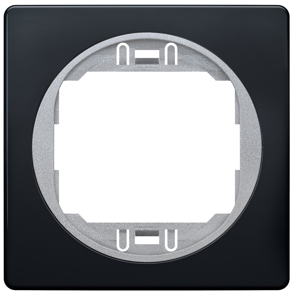 EON E6801.E1S One-gang frame 80x80, soft-touch black with silver holder EON E6801.E1S One-gang frame 80x80
