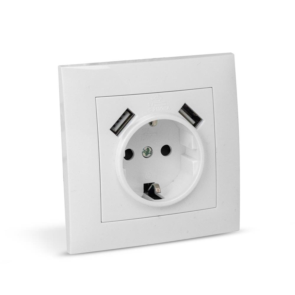 Entac Arnold Recessed wall socket earthed + 2 USB 2.1A (total) White Entac Arnold Recessed wall socket earthed + 2 USB 2.1A (total) White