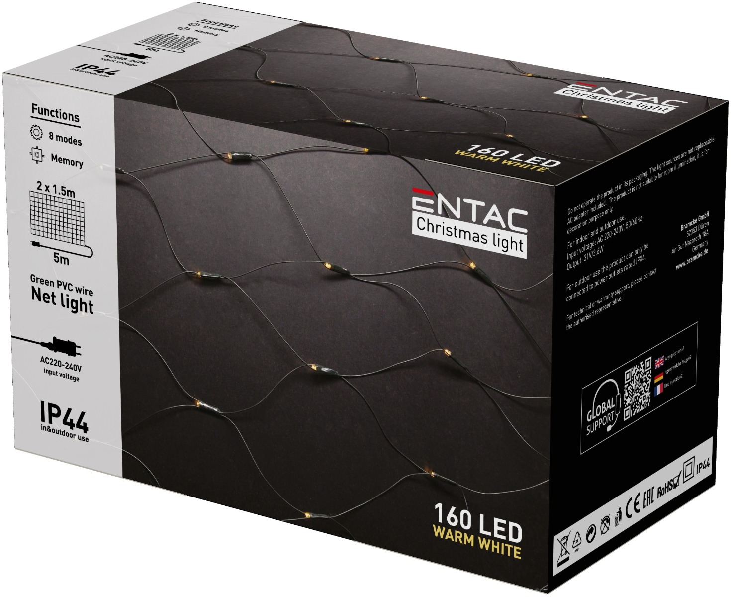 Entac Christmas Lights IP44 Net 160 LED 2m x 1,5m WW Entac Christmas Lights IP44 Net 160 LED 2m x 1
