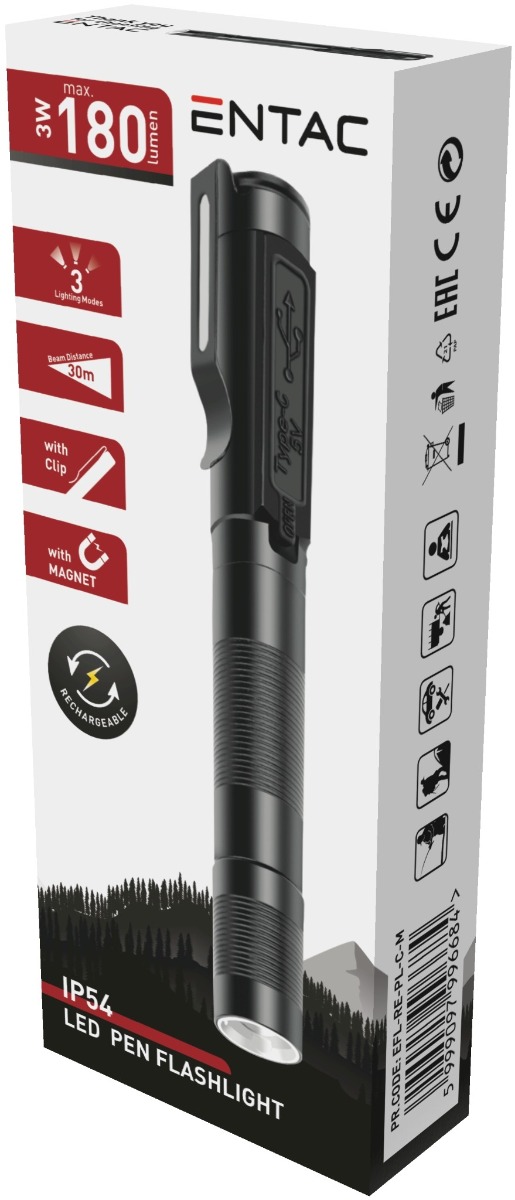 Entac Επαναφορτιζόμενος Φακός Στυλό με Κλιπ και Μαγνήτη Entac Επαναφορτιζόμενος Φακός Στυλό με Κλιπ και Μαγνήτη