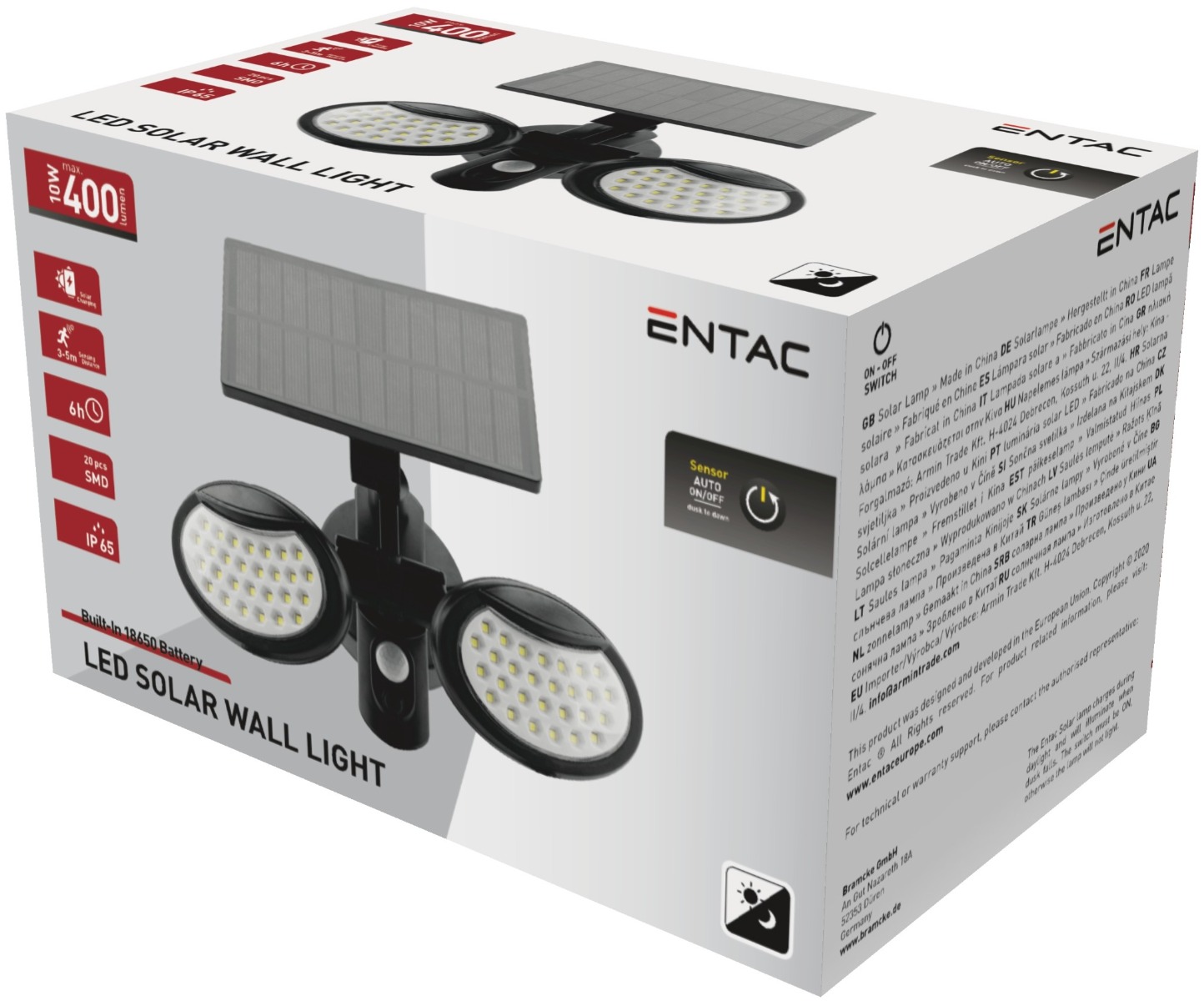 Entac Ηλιακό Φως Τοίχου 10W SMD 2 Κεφαλές με Ανιχνευτή Κίνησης Entac Ηλιακό Φως Τοίχου 10W SMD 2 Κεφαλές με Ανιχνευτή Κίνησης