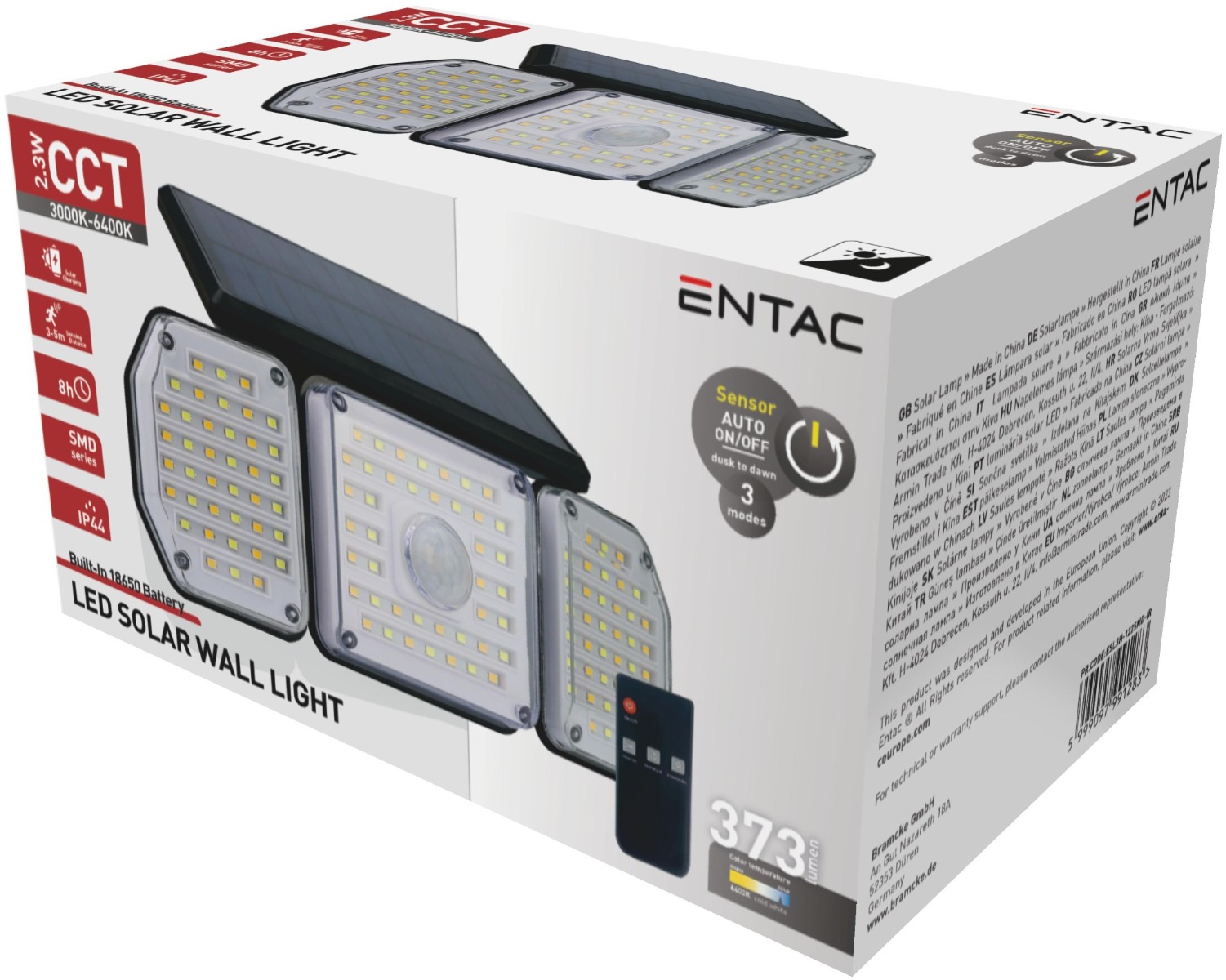 Entac Ηλιακός Προβολέας Τοίχου 2.3W SMD 3 Κεφαλές Φωτοκύτταρο + Τηλεχειριστήριο Entac Ηλιακός Προβολέας Τοίχου 2.3W SMD 3 Κεφαλές Φωτοκύτταρο + Τηλεχειριστήριο - Image 2