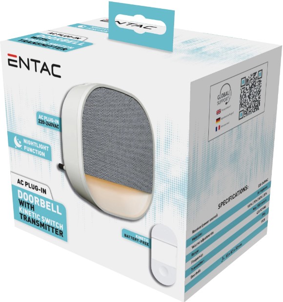 Entac Κουδούνι AC Plug-in, με φως νυκτός και Κινητικό Διακόπτη Entac Κουδούνι AC Plug-in
