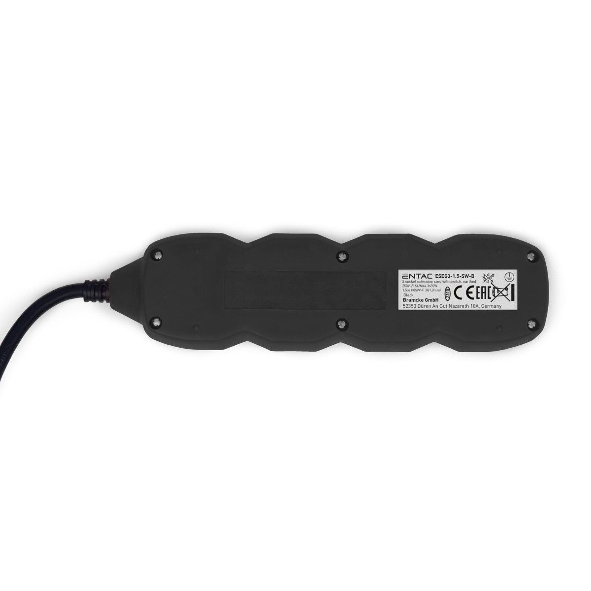 Entac Πολύπριζο 3 Θέσεων Με Διακόπτη 3x1.0mm 1.5m Μαύρο Entac Πολύπριζο 3 Θέσεων Με Διακόπτη 3x1.0mm 1.5m Μαύρο - Image 2