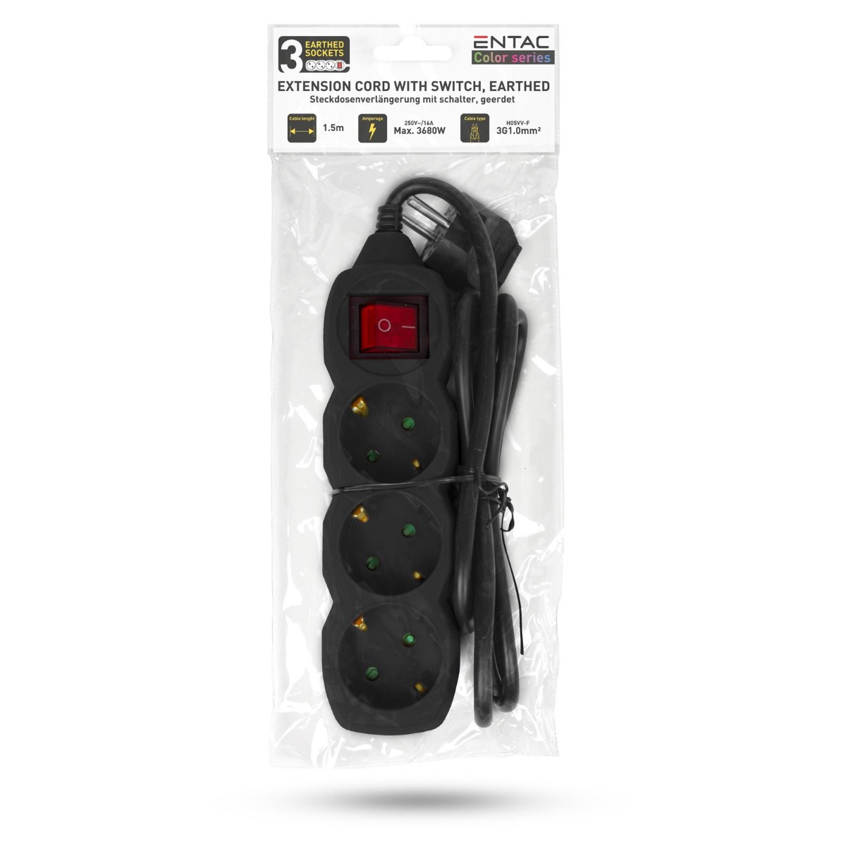 Entac Πολύπριζο 3 Θέσεων Με Διακόπτη 3x1.0mm 1.5m Μαύρο Entac Πολύπριζο 3 Θέσεων Με Διακόπτη 3x1.0mm 1.5m Μαύρο - Image 4