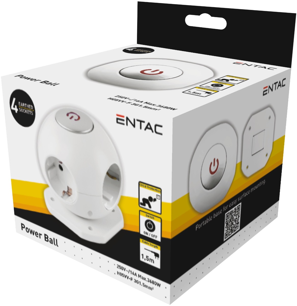 Entac Πολύπριζο 4 Θέσεων Μπάλα με Διακοπτή 3G1.5 1.5m Entac Πολύπριζο 4 Θέσεων Μπάλα με Διακοπτή 3G1.5 1.5m - Image 2