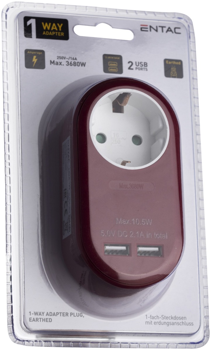 Entac Πρίζα Σούκο με 2 Θύρες USB (total 2.1A) Μπορντό Entac Πρίζα Σούκο με 2 Θύρες USB (total 2.1A) Μπορντό - Image 2