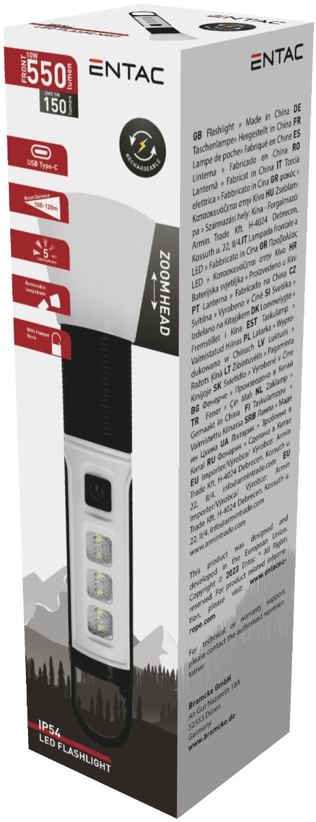 Entac Φακός Ζουμ Επαναφορτιζόμενο με Αποσπώμενο Αμπαζούρ Entac Φακός Ζουμ Επαναφορτιζόμενο με Αποσπώμενο Αμπαζούρ