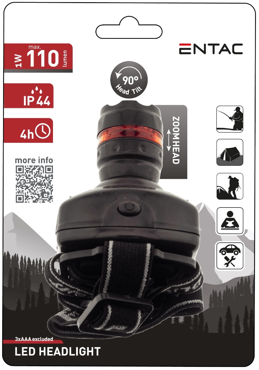 Entac Φακός Κεφαλής Zoom 1W Πλαστικό Entac Φακός Κεφαλής Zoom 1W Πλαστικό