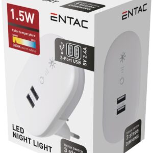 Entac Φωτάκι Νυκτός 3000K Ντιμαριζόμενο με 2 USB Θύρες