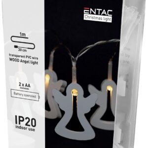 Entac Χριστουγεννιάτικα Εσωτερικά Ξύλινα Αγγελλάκια 10 LED Θερμό 1μ (2xAA Δεν περιλαμβ.)
