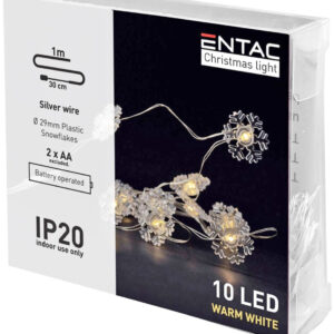 Entac Χριστουγεννιάτικα Εσωτερικά Πλαστικές Νιφάδες 10 LED Θερμό 1μ (2xAA Δεν περιλαμβ.)