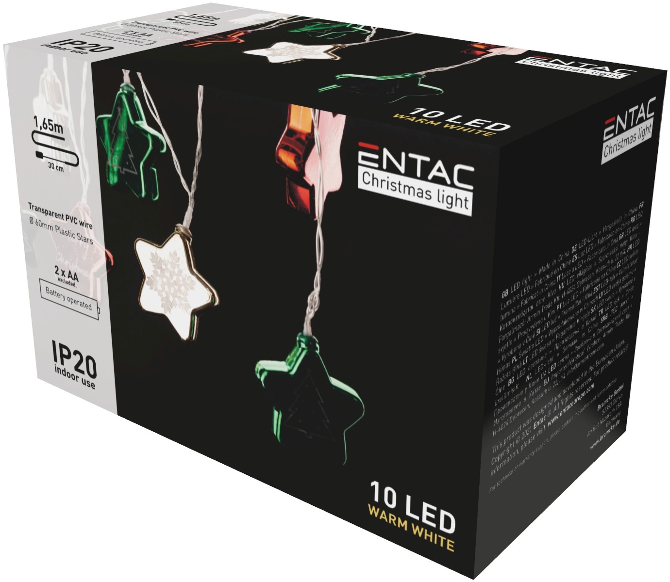Entac Χριστουγεννιάτικα Εσωτερικά Πολύχρωμα Αστέρια 60mm 10 LED Θερμό 1,65m Entac Χριστουγεννιάτικα Εσωτερικά Πολύχρωμα Αστέρια 60mm 10 LED Θερμό 1