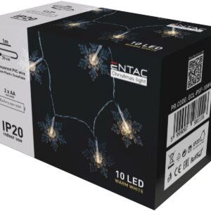Entac Χριστουγεννιάτικα Εσωτερικές Πλαστικές Νιφάδες 10 LED Θερμό 1m (2xAA Δεν περιλαμβ.)